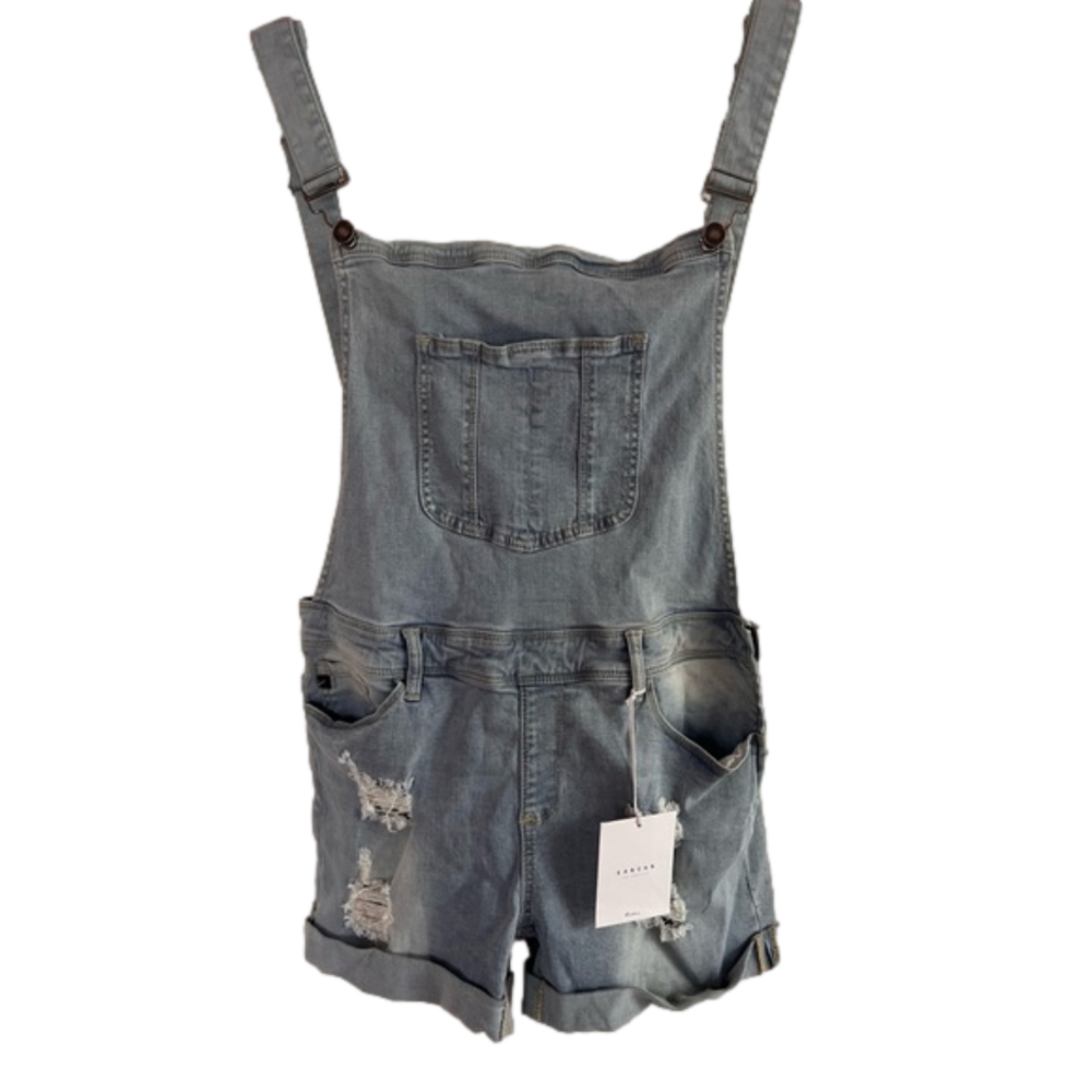 KanCan Blue Denim Women Jean Shorts Overalls Size XL - Picture 1 of 3